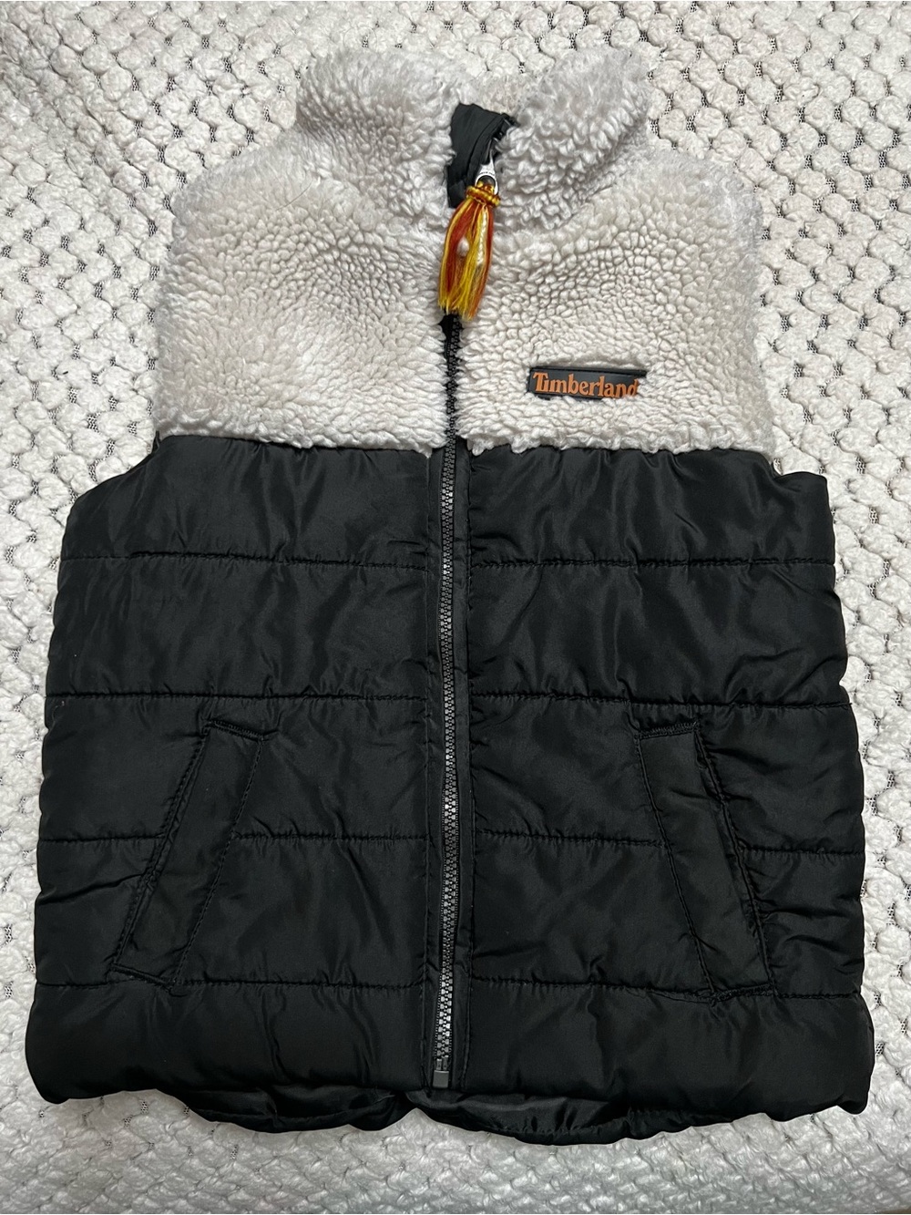 Timberland Toddler Vest Puffer Vest Sherpa Accent Full Zip Black/Ivory Unisex 2T